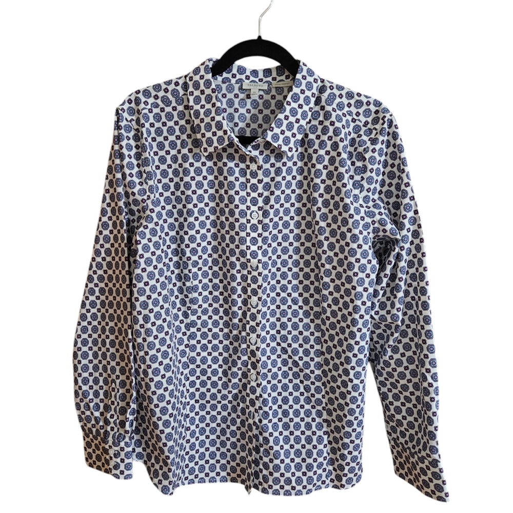 TALBOTS  Heart/Purple/Blue Wrinkle Resistant Long Sleeve Shirt NWOT XL